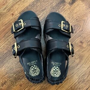 Vince Camuto Anivay Black and Gold Platform Sandals